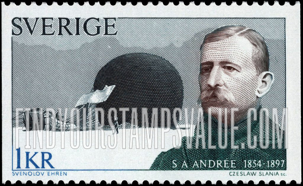FindYourStampsValue: Swedish Explorers: Salomon August Andre´e (1854-1897) and balloon on snow field