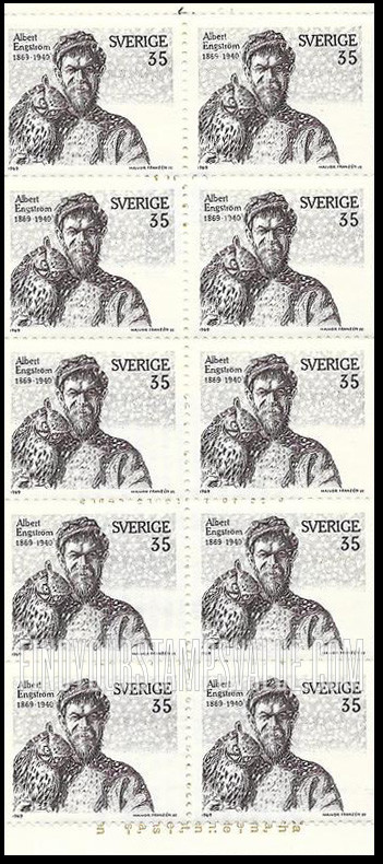 FindYourStampsValue: Albert Engstrom with Owl, Self-portrait