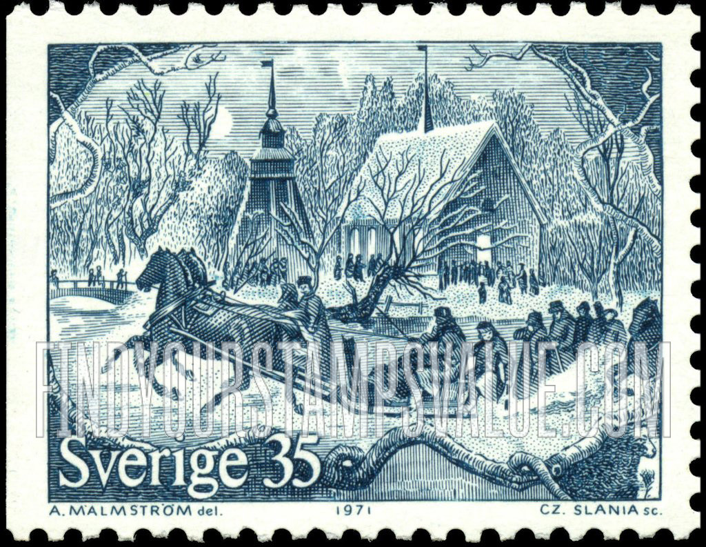 FindYourStampsValue: Christmas Customs (Old Prints): Sleigh ride to church