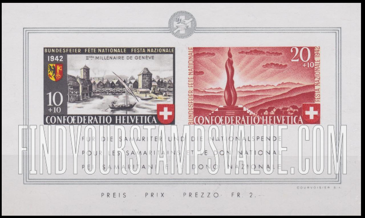 FindYourStampsValue: Semi-Postal: Ancient Geneva, Soldiers’ Monument, Forch