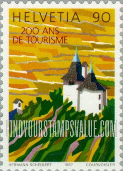 FindYourStampsValue: Federal Administration, Switzerland’s four language regions: Witches’ Tower, Sion Castle, French