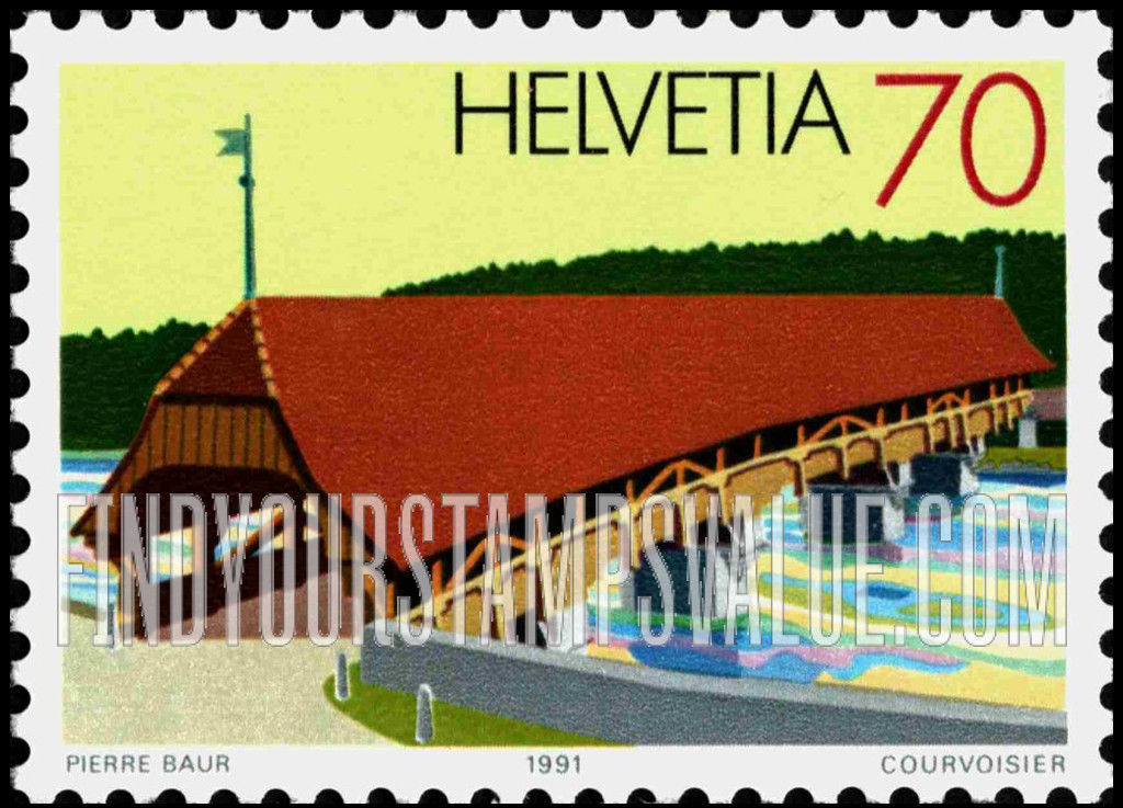 FindYourStampsValue: Federal Administration, Bridges: Wooden “New Bridge” near Bremgarten