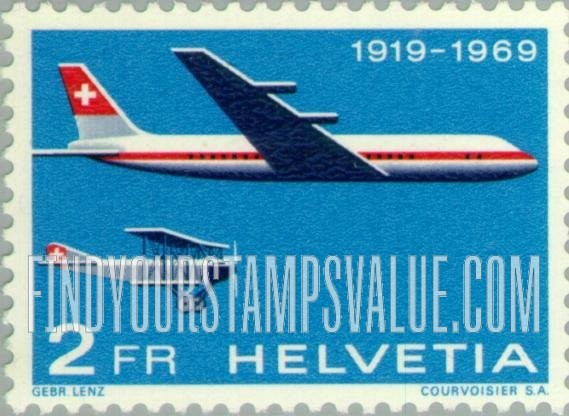 FindYourStampsValue: Federal Administration: Swissair DC-8 and DH-3