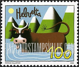 FindYourStampsValue: Federal Administration, Caricatures of Cows by Patrice Killoffer: Cow in water