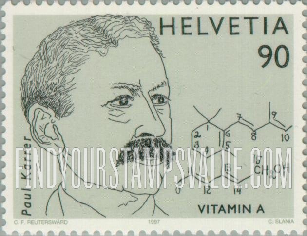 FindYourStampsValue: Federal Administration: Paul Karrer (1889-1971), Winner of Nobel Prize for Chemistry, 1937