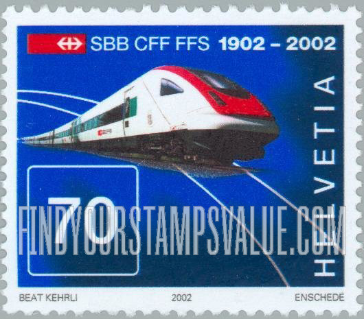 FindYourStampsValue: Federal Administration, Swiss Railways, Centenary: RABDe 500 Inter-city tilting train