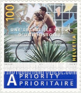 FindYourStampsValue: Federal Administration, Photographs by René Burri: Teenagers on bicycle, French inscription