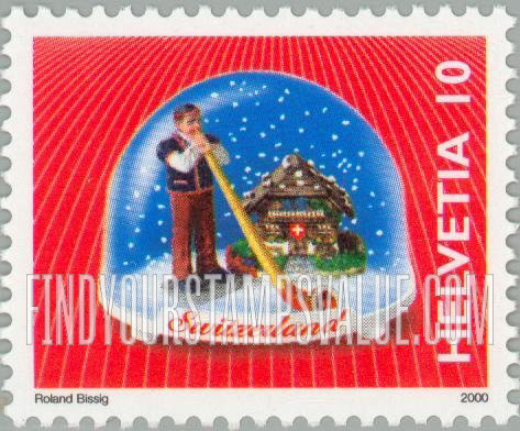 FindYourStampsValue: Federal Administration, Swiss Souvenirs, Souvenirs in snow domes: Alphorn