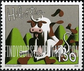 FindYourStampsValue: Federal Administration, Caricatures of Cows by Patrice Killoffer: Cow seated