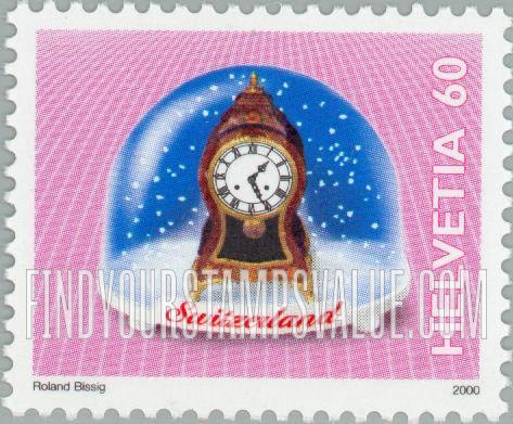 FindYourStampsValue: Federal Administration, Swiss Souvenirs, Souvenirs in snow domes: Neuchâtel “Pendule” wall clock