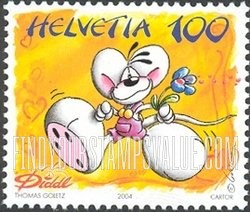 FindYourStampsValue: Federal Administration, Comic Strip “Diddl”, by Thomas Goletz: Diddl with flower