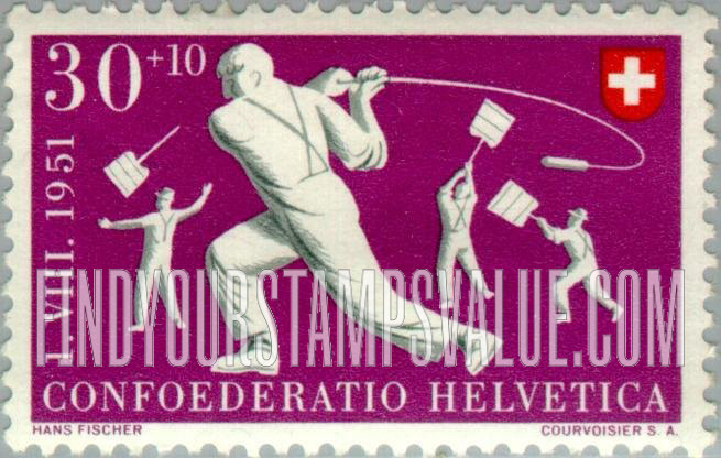 FindYourStampsValue: Semi-Postal: Hornussen (national game)