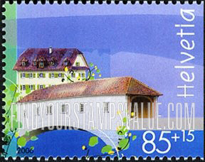 FindYourStampsValue: Semi-Postal, Wettingen Monastery: Building and bridge, country name at right