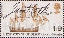 FindYourStampsValue: Great Britain (United Kingdom): Bicentennial of Captain Cook's First Discovery Voyage - Captain Cook's "Endeavor" and Signature
