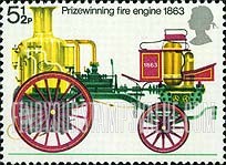 FindYourStampsValue: Great Britain (United Kingdom): Bicentennial of the Fire Prevention Act - Prize Winning Sutherland Fire Engine, 1863