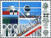 FindYourStampsValue: Great Britain (United Kingdom): Europa, Modern Architecture - Pompidou Centre, Paris, designed by Richard Rogers and Renzo Piano