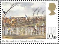 FindYourStampsValue: Great Britain (United Kingdom): 200th Anniversary of the Derby - Liverpool Great National Steeple Chase, 1839, Aquatint by F.C.Turner