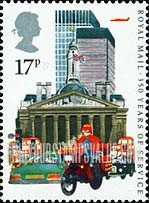 FindYourStampsValue: Great Britain (United Kingdom): Royal Mail Service, 350th Anniversary - Royal Mail Datapost Motorcyclist and Plane