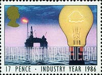 FindYourStampsValue: Great Britain (United Kingdom): Industry Year - North Sea Oil Rig, Light Bulb