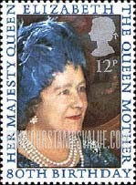 FindYourStampsValue: Great Britain (United Kingdom): Queen Mother Elizabeth, 80th Birthday
