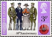 FindYourStampsValue: Great Britain (United Kingdom): 50th Anniversary of the British Legion - Servicemen and Nurse of 1921