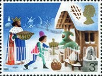 FindYourStampsValue: Great Britain (United Kingdom): Illustrations for Christmas Carol "Good King Wenceslas" - Page bringing Gifts