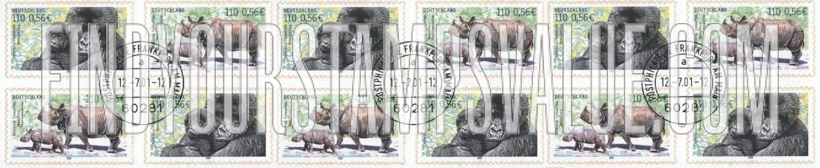 FindYourStampsValue: Endangered Species Type of 2001: Mountain gorilla and Indian rhinoceros