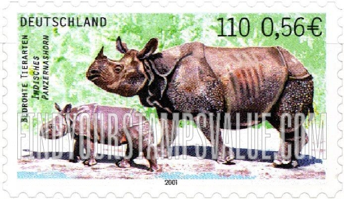 FindYourStampsValue: Endangered Species Type of 2001: Indian rhinoceros