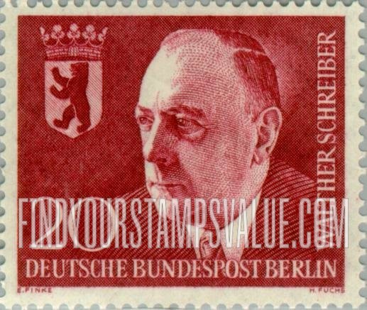FindYourStampsValue: BERLIN - Doctor Walther Carl Rudolf Schreiber Mayor of Berlin, 1953-54: Mayor Type of 1954