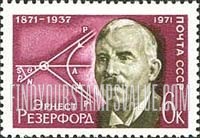 FindYourStampsValue: Russia: USSR, Birth Centenary of Ernest Rutherford, British Physicist - Rutherford and Diagram of Movement of Atomic Particles
