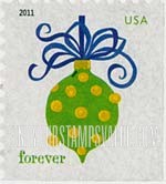 FindYourStampsValue: CHRISTMAS, HOLIDAY BAUBLES - Bauble with Blue Ribbon, Self-Adhesive Booklet stamp