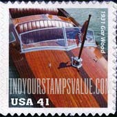 FindYourStampsValue: VINTAGE MAHOGANY SPEEDBOATS - 1931 Gar Wood, Self-Adhesive stamp