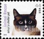 FindYourStampsValue: ANIMAL RESCUE - Black, White and Tan Cat, Self-Adhesive stamp