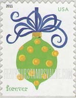 FindYourStampsValue: CHRISTMAS, HOLIDAY BAUBLES - Bauble with Blue Ribbon, Self-Adhesive Booklet stamp