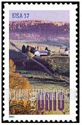 FindYourStampsValue: OHIO STATEHOOD BICENTENNIAL - Aerial View of Farm Near Marietta, Self-Adhesive stamp