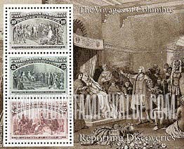 FindYourStampsValue: VOYAGES OF COLUMBUS - Reporting discoveries, Souvenir sheet of 3 stamps