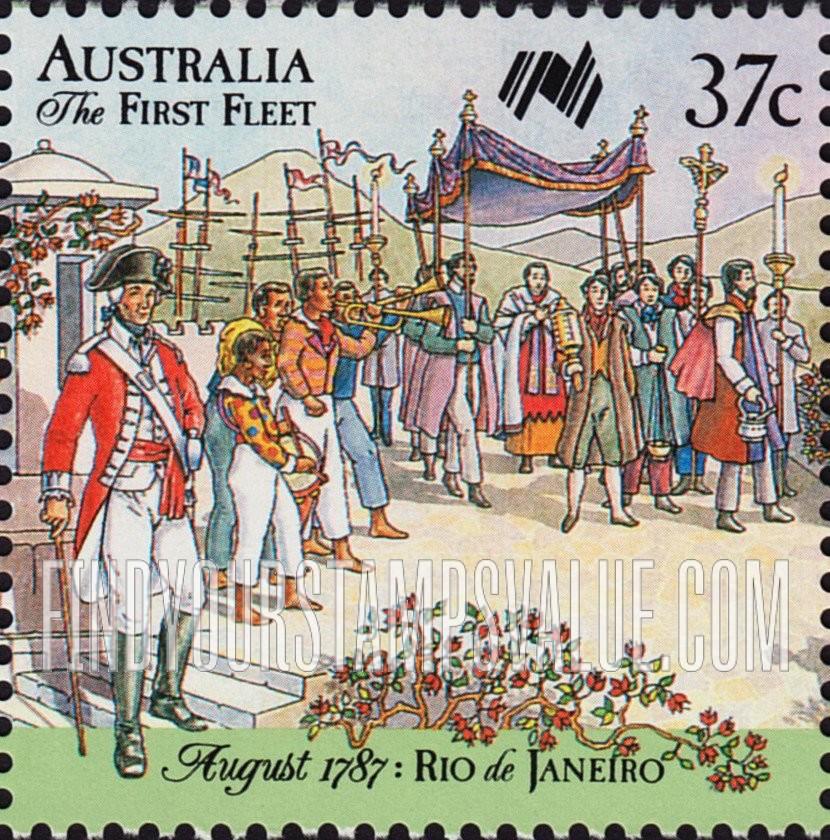 FindYourStampsValue: First Fleet arrives at Rio de Janeiro, August 1787: Religious procession