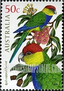 FindYourStampsValue: Parrots: Red-capped parrot
