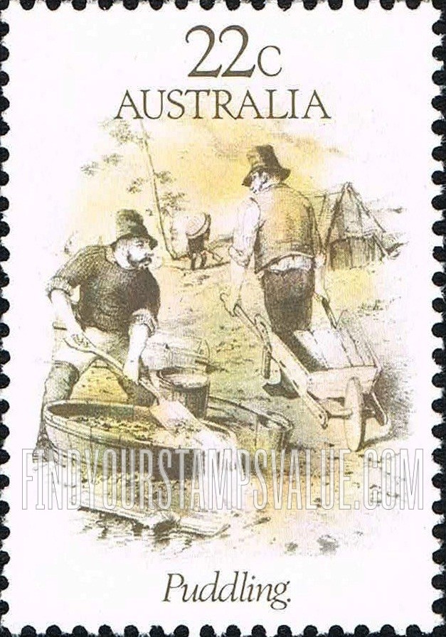 FindYourStampsValue: Gold Rush Era: Puddling, by S.T. Gill