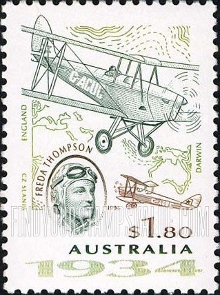 FindYourStampsValue: Aviation Pioneers: Freda Thompson, DeHavilland Moth Major