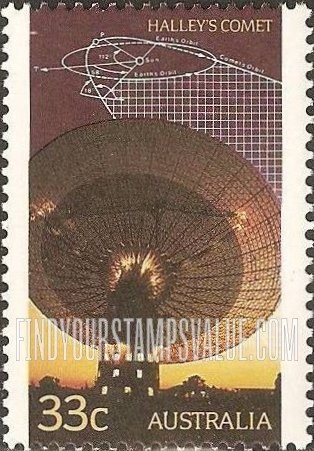 FindYourStampsValue: Halley’s Comet: Radio telescope, trajectory diagram