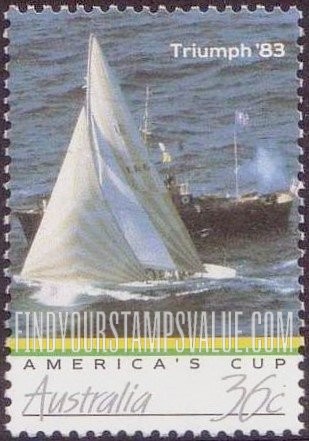 FindYourStampsValue: America’s Cup Triumph ’83: Australia II crossing finish line