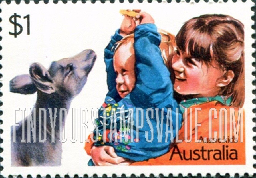 FindYourStampsValue: Children: Playing with a joey