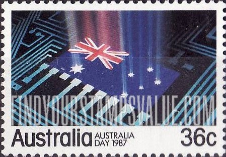 FindYourStampsValue: Australia Day: Flag, circuit board