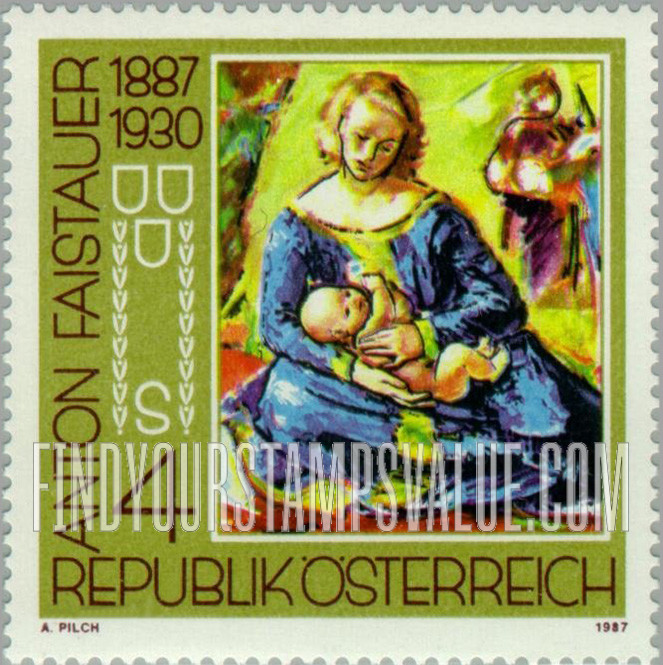 FindYourStampsValue: Paintings: The Large Blue Madonna, by Anton Faistauer (1887-1970)