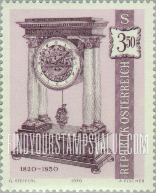 FindYourStampsValue: Old Clocks from Vienna Horological Museum: French column clock, 1820-50