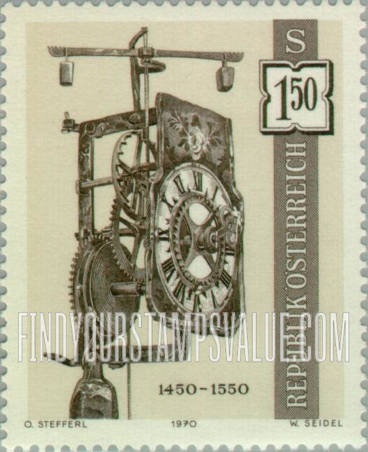 FindYourStampsValue: Old Clocks from Vienna Horological Museum:  Tower Clock, 1450-1550