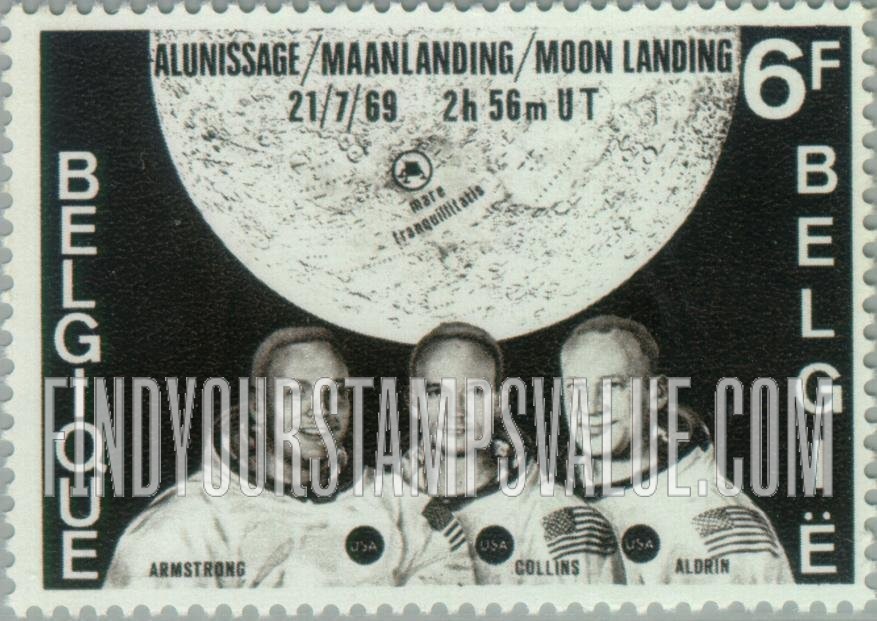 FindYourStampsValue: Armstrong, Collins, Aldrin and Map Showing Tranquillity Base
