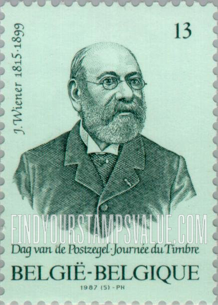 FindYourStampsValue: Stamp Day 1987: Jakob Wiener (1815-1899), 1st engraver of Belgian stamps