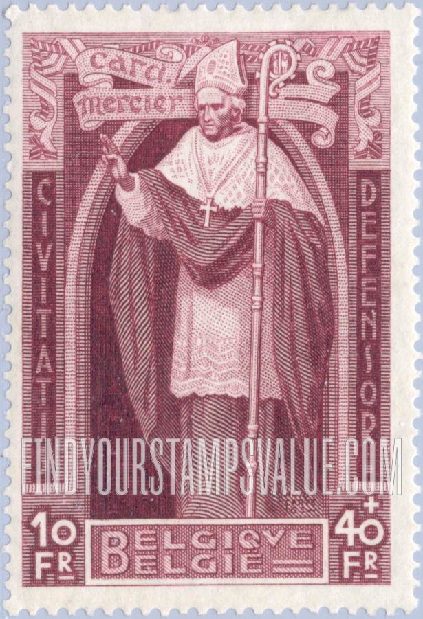 FindYourStampsValue: Semi-Postal: Mercier in Full Canonicals, Giving His Blessing